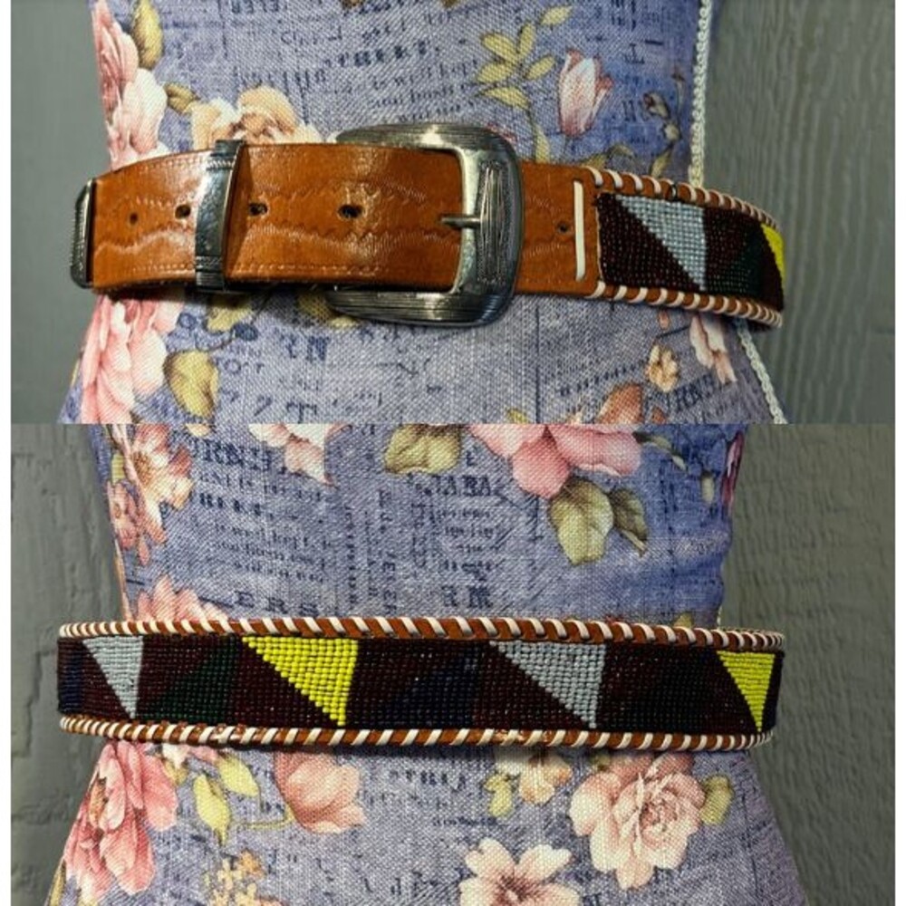 Cowhide Grain Belt Unisex Southwest Western Hand Tooled Beading Size 31 Cowboy